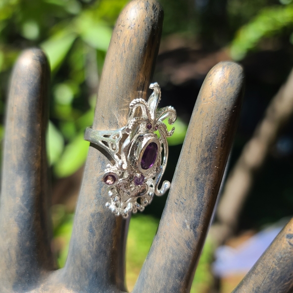Amethyst Sterling Octopus 🐙 ring sz6 - Picture 7 of 11